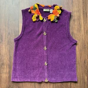 Inspired by Bellepointe Purple Knit Sweater Vest with Leaf Buttons Women’s XL